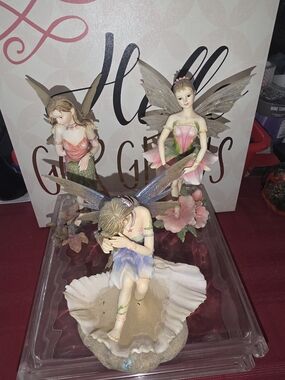 Decorative Fairy Figurine Set - Pink and Green Home Accents